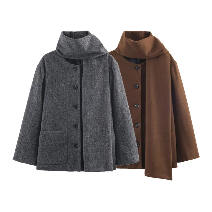 Damen nan boxy Wollmix-Jacke mit voluminösem Schlauchkragen und aufgesetzter Fronttasche Drune
