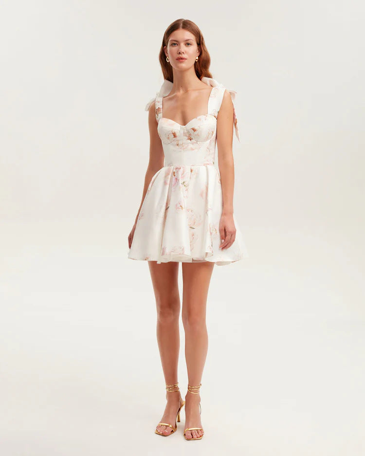 Damen Verspieltes Minikleid mit floralem Design und raffinierten Trägern Drune
