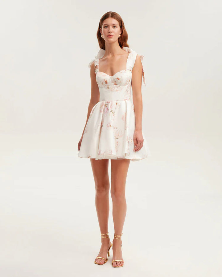 Damen Mini-Kleid mit floralem Muster und Spitzenärmeln Drune
