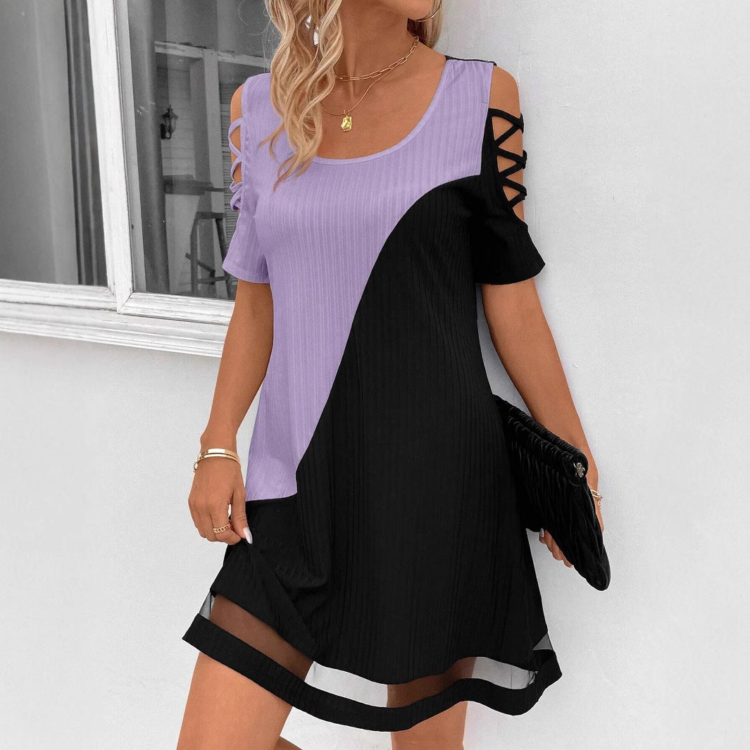 Damen modisches Freizeitkleid mit Cut-Out Ärmeln und asymmetrischem Design Drune