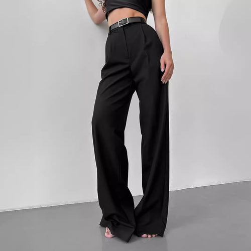 Damen Elegante High-Waist-Hose mit Bügelfalte und Bindegürtel Drune