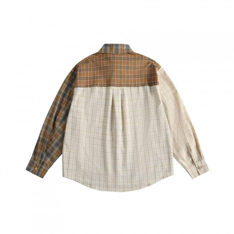 Herren Patchwork-Kariertes Baumwollflanell-Hemd im Oversize-Schnitt mit Brusttasche Drune