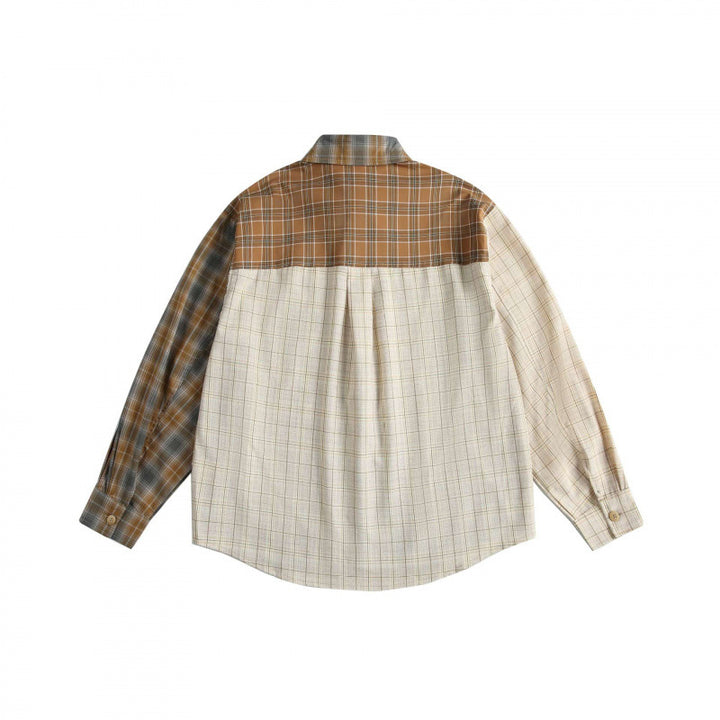 Herren Patchwork-Kariertes Baumwollflanell-Hemd im Oversize-Schnitt mit Brusttasche Drune