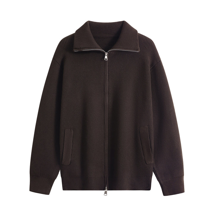 Herren Strick-Zipjacke mit Stehkragen, gerippter Struktur und Oversized-Schnitt Drune