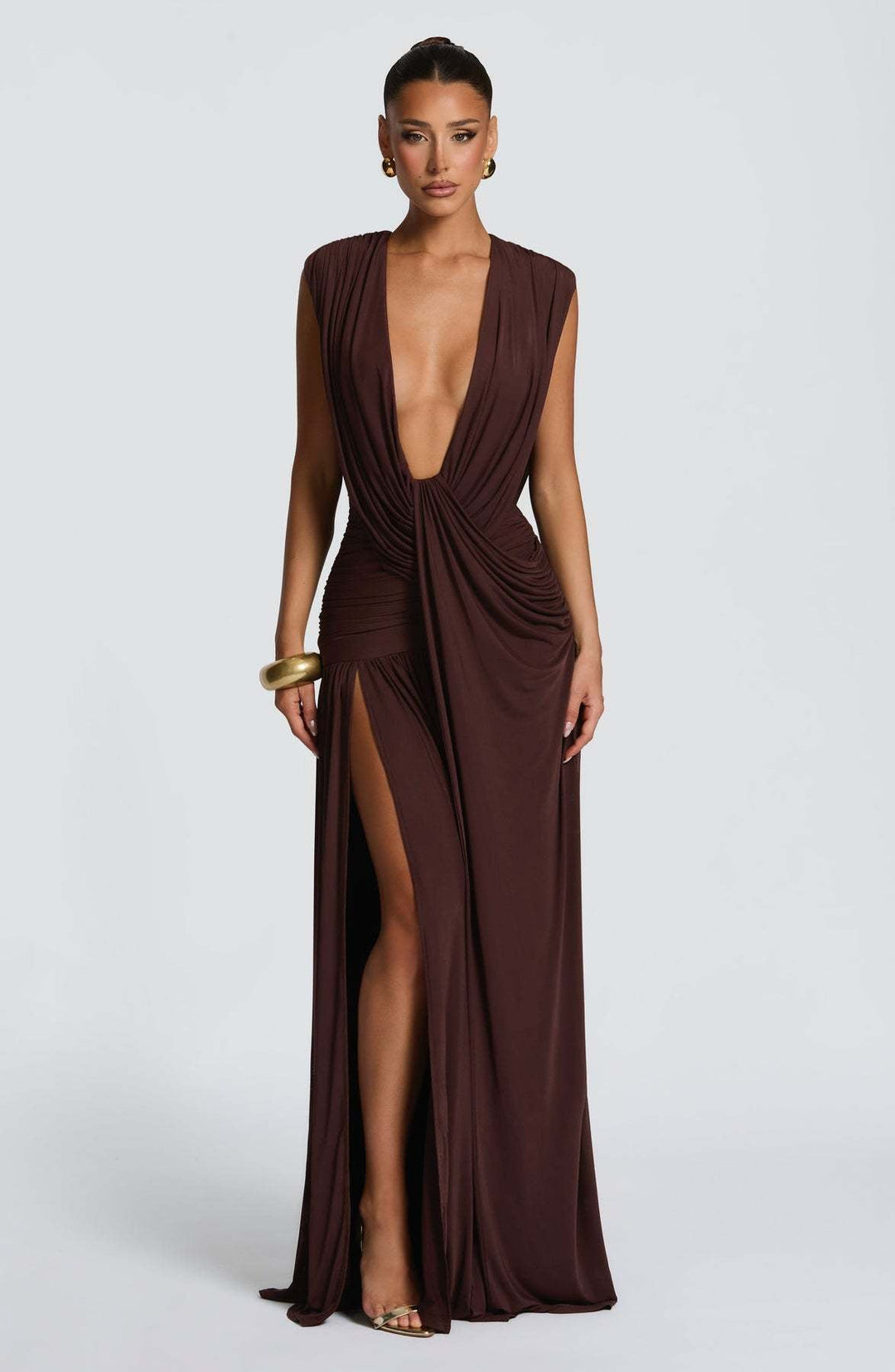 Damen Elegantes Wickelkleid mit tiefem V-Ausschnitt und gerafftem Rock Drune