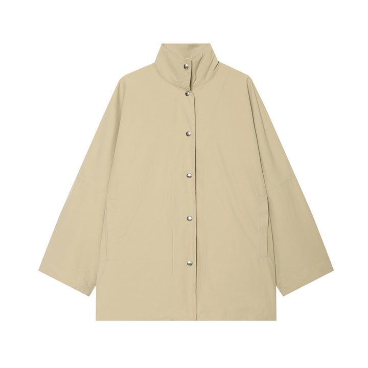 Damen nan kurzer wasserabweisender Cape-Mantel mit Stehkragen und Druckknopfverschluss Drune
