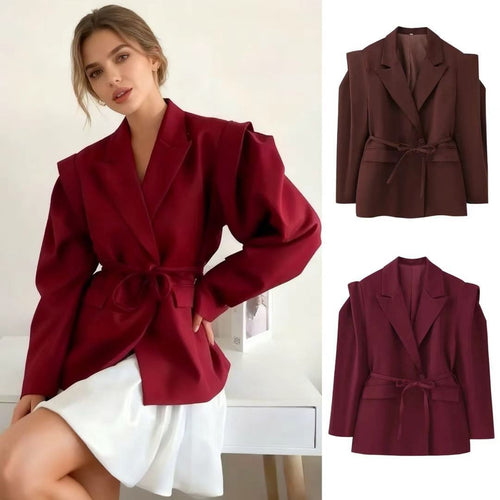 Damen Blazer mit Schulter-Cutouts, Taillengürtel und Ein-Knopf-Verschluss Drune