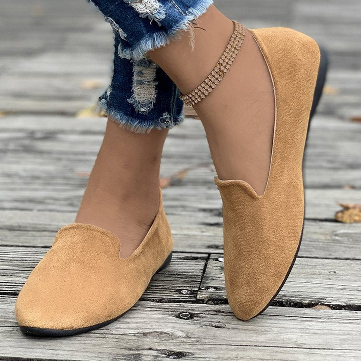 Damen flache Ballerinas aus hochwertigem Wildleder mit elastischem Einstieg und rutschfester Sohle Drune