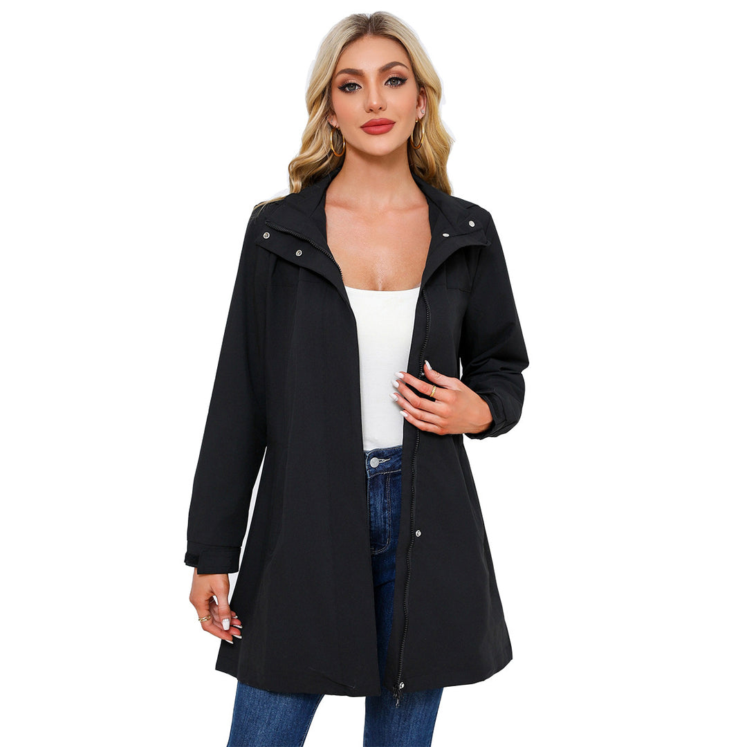 Damen funktionale Übergangsjacke mit verstellbarem Kapuzenkragen und praktischen Taschen Drune