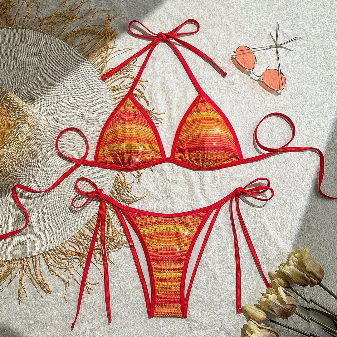 Damen Triangel-Bikini mit modischem Streifendesign Drune