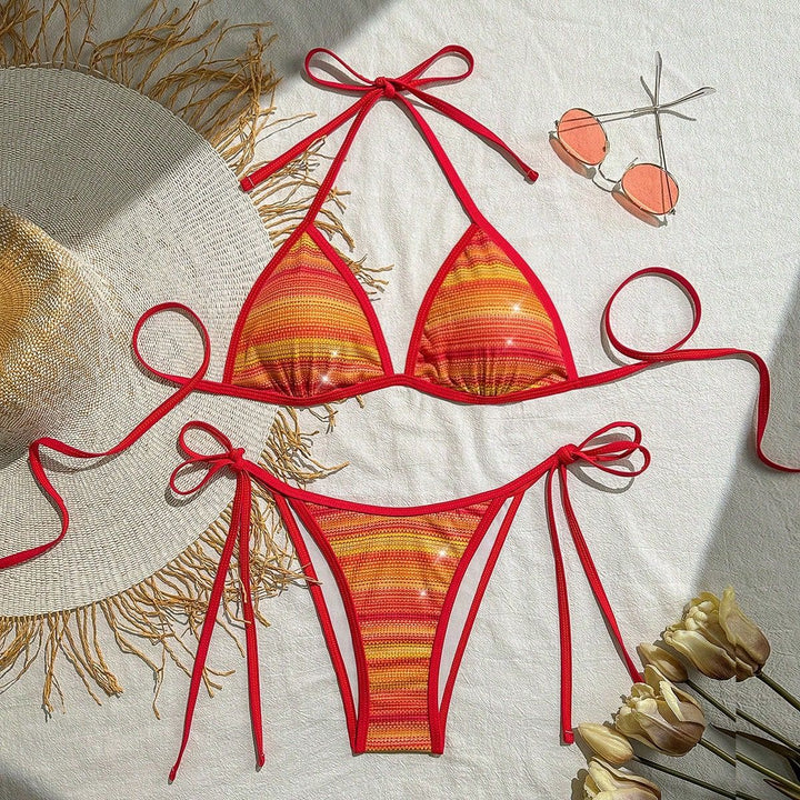 Damen Triangel-Bikini mit modischem Streifendesign Drune