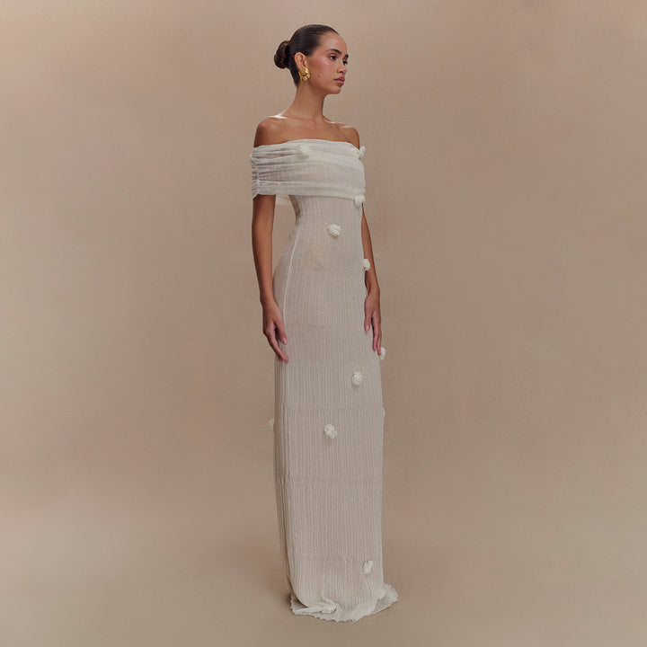 Damen Elegantes Maxikleid mit Off-Shoulder Schnitt und floralem Detail Drune