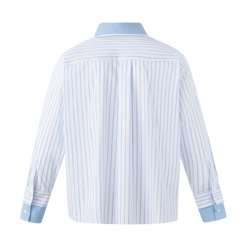 Damen Oversize-Hemdbluse mit Nadelstreifen, Kontrastkragen und Manschetten Drune