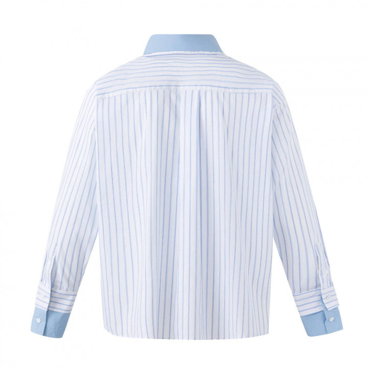 Damen Oversize-Hemdbluse mit Nadelstreifen, Kontrastkragen und Manschetten Drune