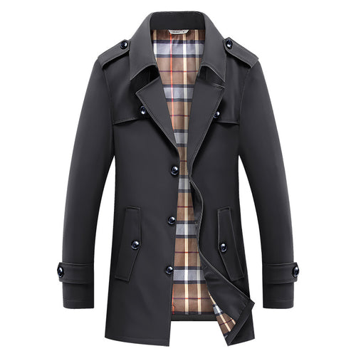 Herren Kurztrenchcoat mit kariertem Innenfutter und Schulterklappen Drune