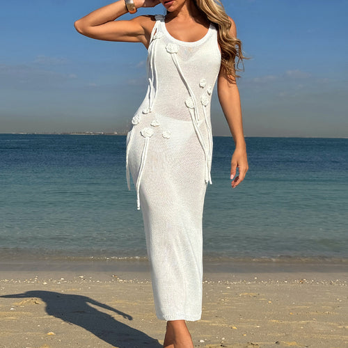 Damen trendiges Strickkleid mit floralem Dekor und raffiniertem Schnitt Drune