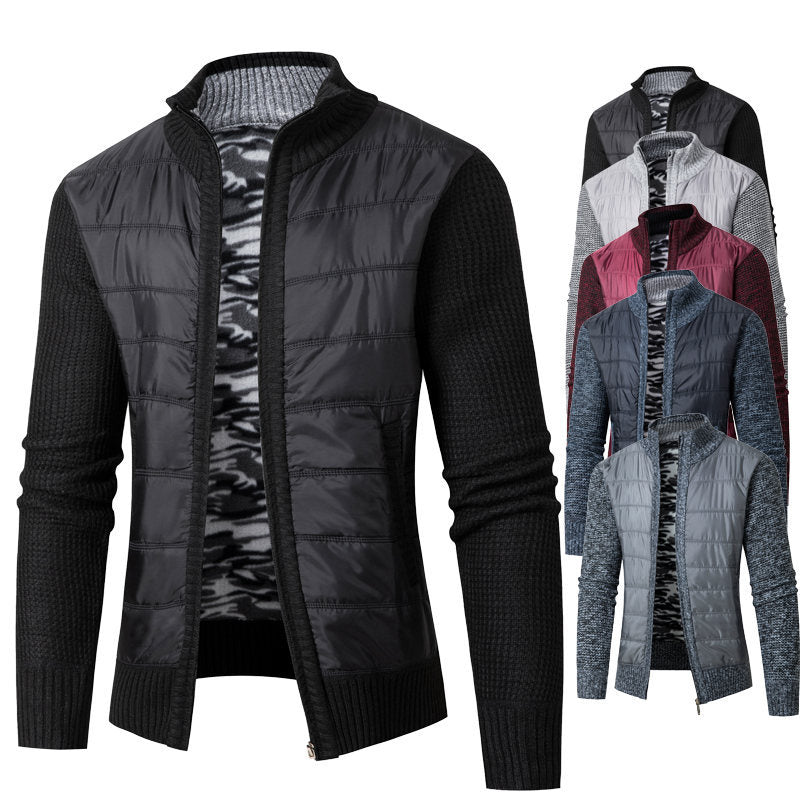 Herren Hybrid‑Strickjacke mit gesteppter Front und Stehkragen Drune