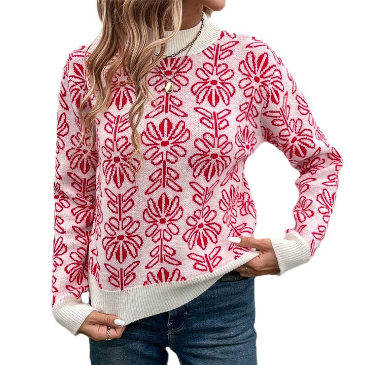 Damen Strickpullover mit floralem Muster Drune