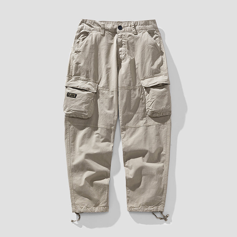 Herren Cargo‑Hose im Utility‑Workwear‑Stil mit großen Klappentaschen, Kniepaneelen und Kordelabschluss Drune