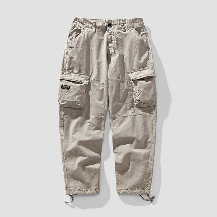 Herren Cargo‑Hose im Utility‑Workwear‑Stil mit großen Klappentaschen, Kniepaneelen und Kordelabschluss Drune