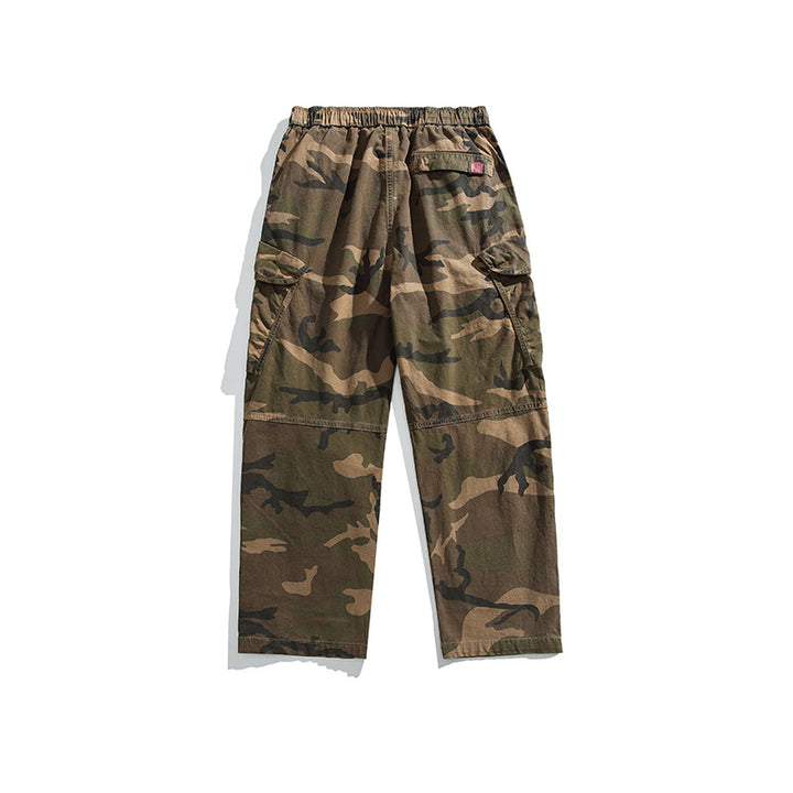 Herren Baggy-Cargohose im Army-Camo mit elastischem Kordelbund und Multifunktions-Taschen Drune