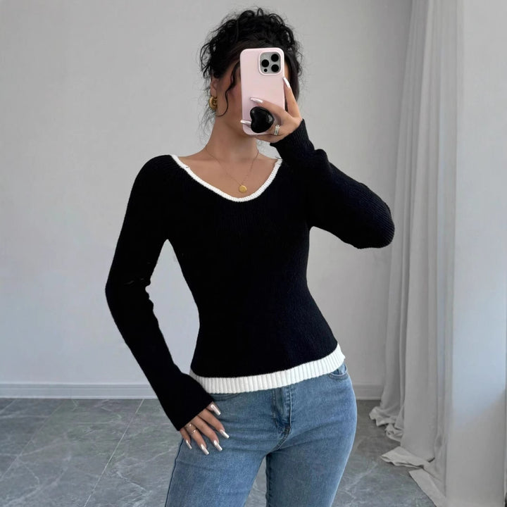 Damen Feinstrickpullover mit kontrastierendem Saum Drune