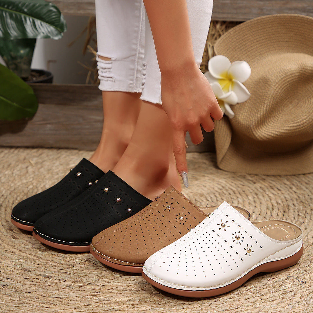 Damen bequeme Clogs mit atmungsaktiven Löchern und eleganten Verzierungen Drune