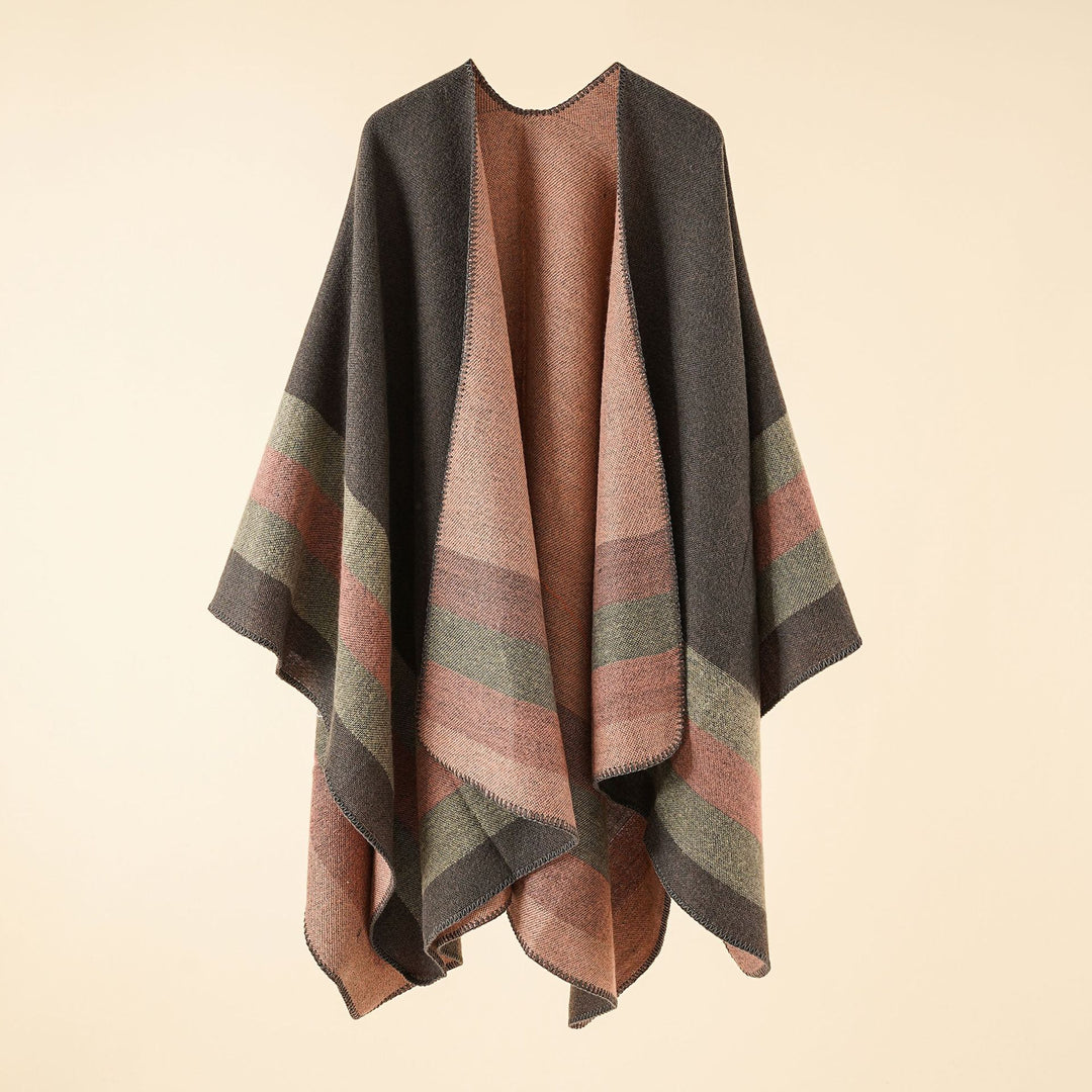 Damen Strickponcho im Paisley-Jacquard mit offener Vorderseite Drune