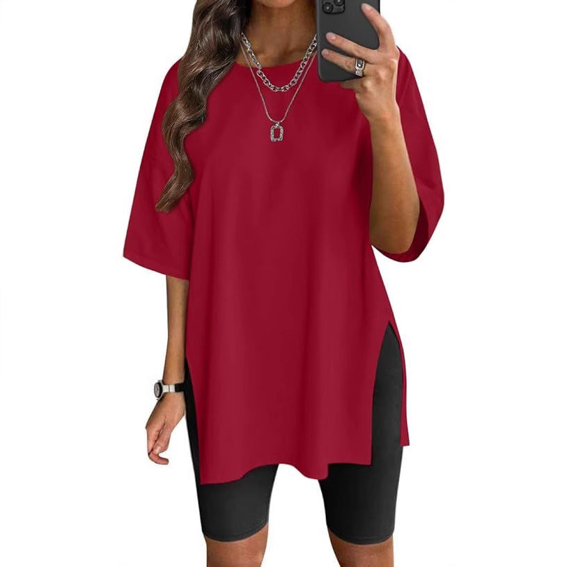 Damen Oversized T-Shirt mit Seitenschlitzen Drune