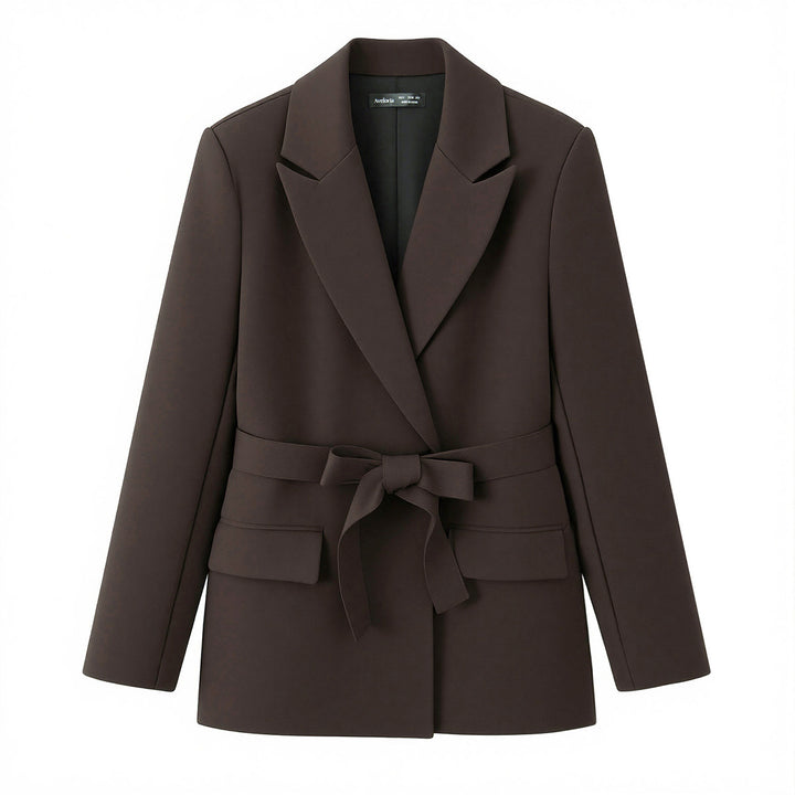Damen nan tailliertes Blazer-und-Bundfaltenhose Zweiteiler mit Schalkragen und Bindegürtel Drune