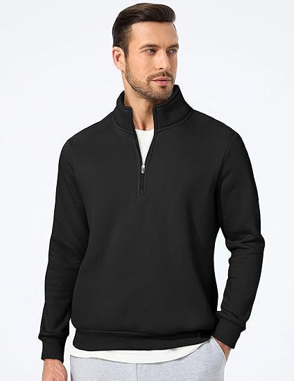 Herren nan halbzip Pullover aus schwerer Baumwollmischung mit hohem Stehkragen und gerippten Bündchen Drune