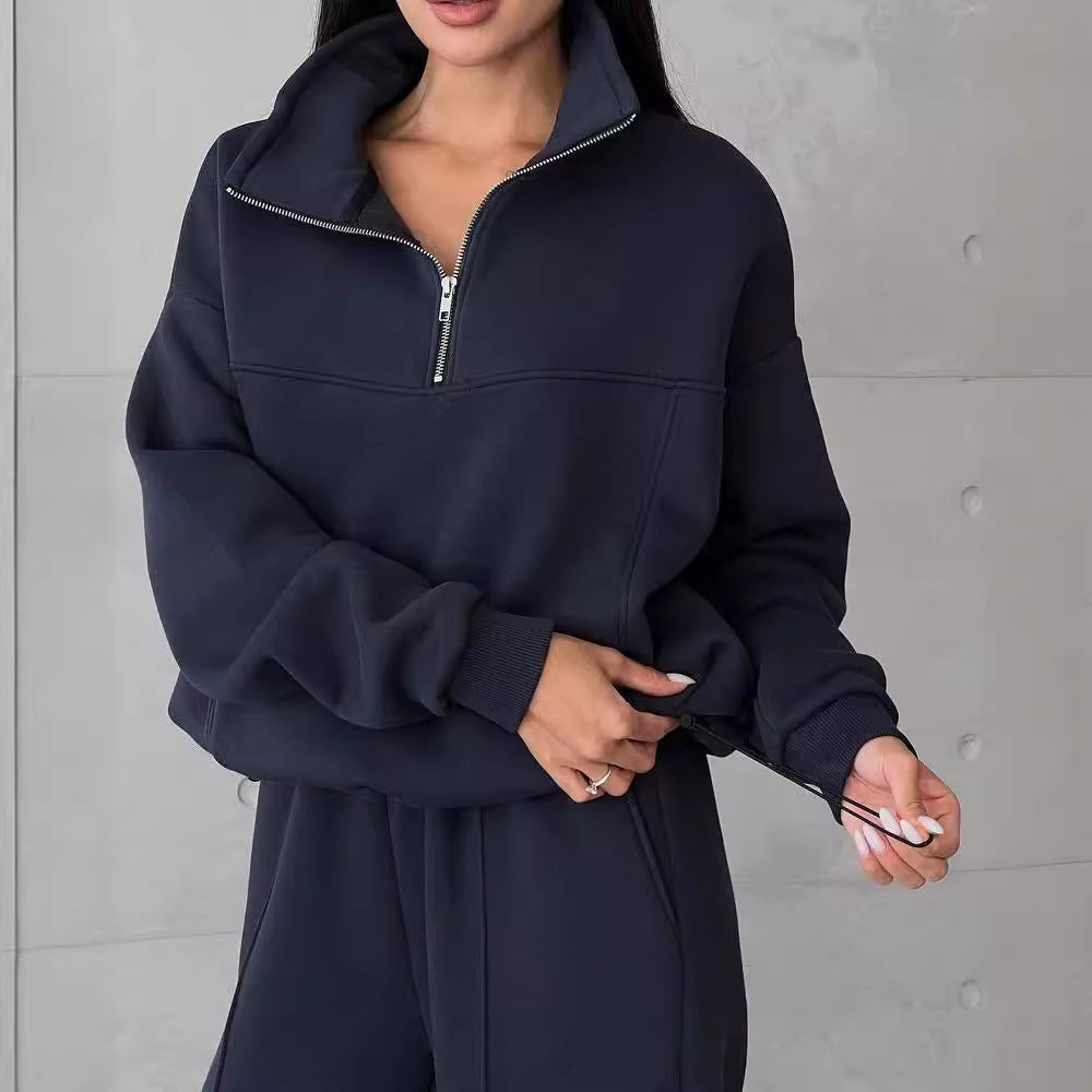 Damen lässiger Sweatshirt- und Jogginghose-Set mit hohem Kragen Drune