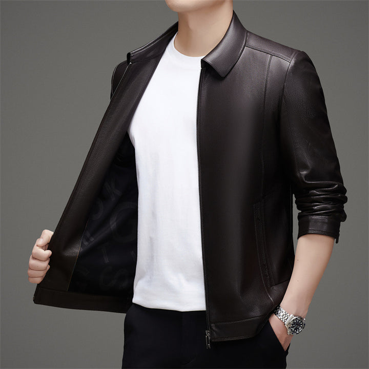 Herren modische Kunstlederjacke mit sportlichem Schnitt und praktischen Taschen Drune