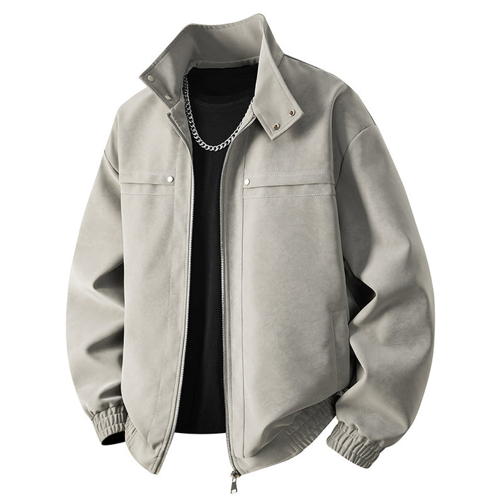 Herren Velours-Imitat Übergangsjacke im Bomberstil mit Stehkragen, Druckknopfleiste & elastischen Bündchen Drune