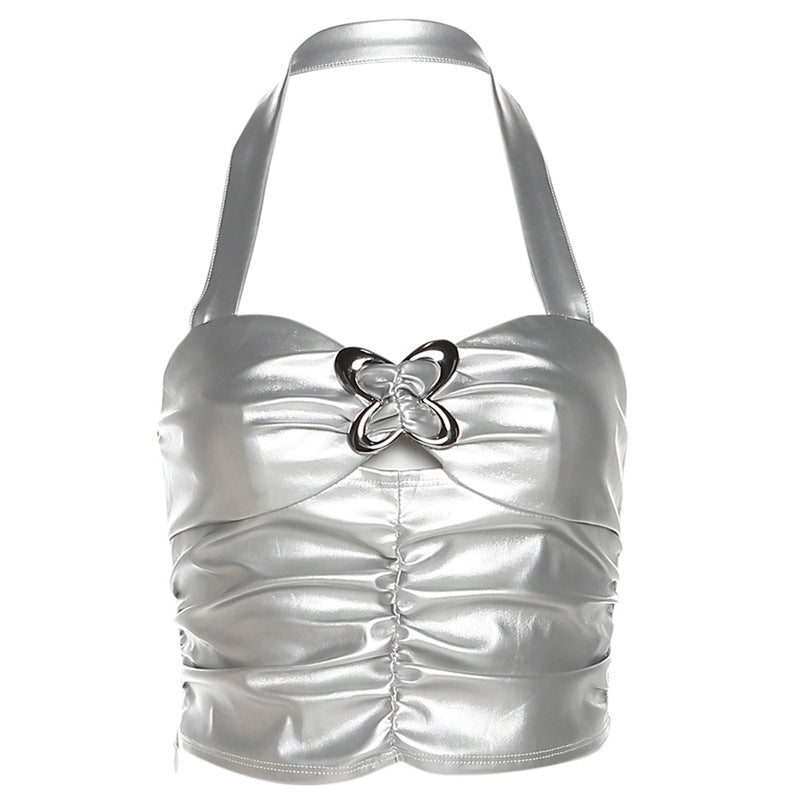 Damen Metallic Crop Top Drune