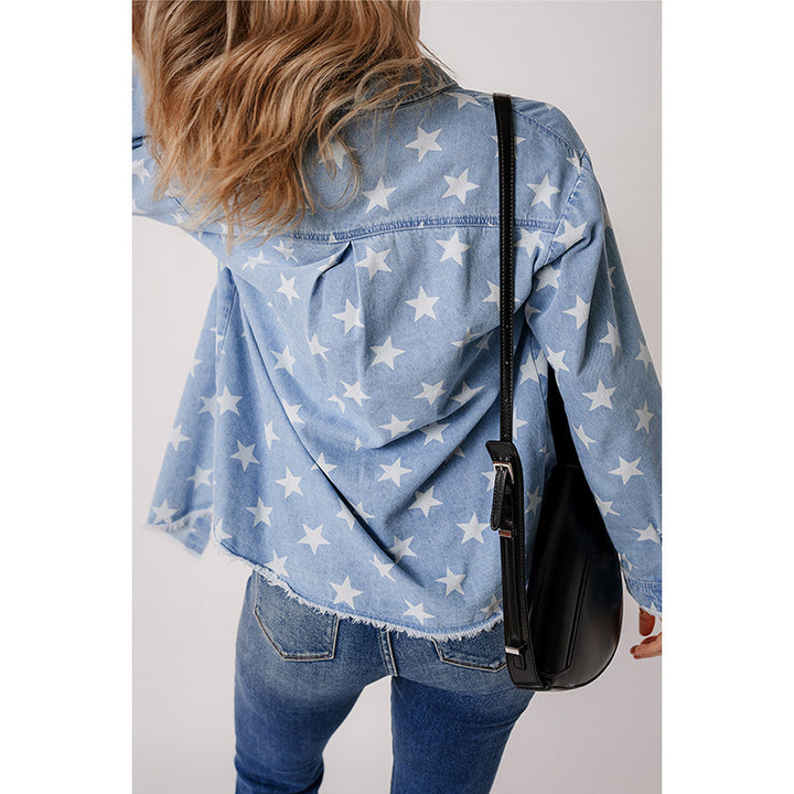 Damen Jeanshemd mit Sternen-Muster und praktischer Brusttasche Drune
