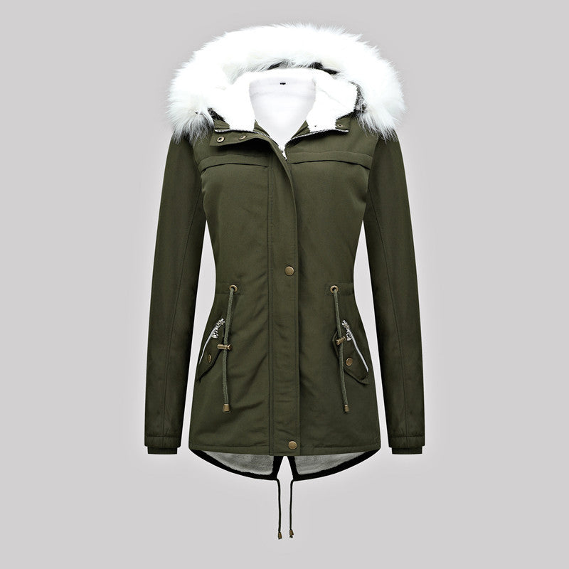 Damen Thermischer Parka mit Kunstfellkapuze und Taillenzug Drune