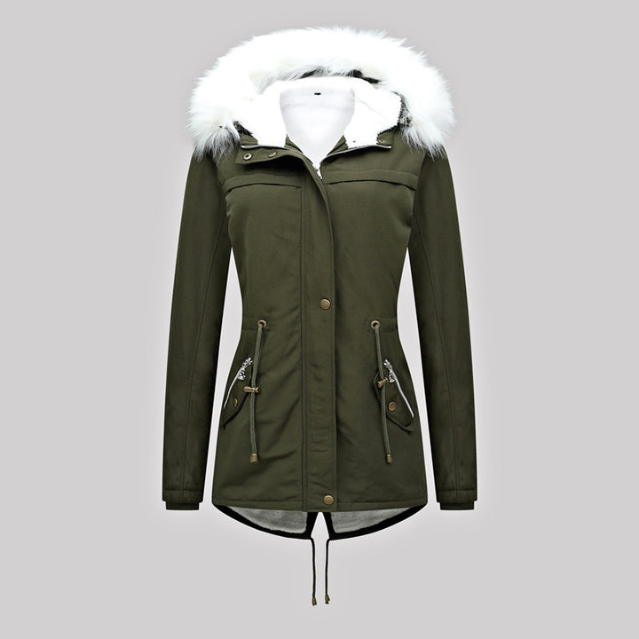 Damen Thermischer Parka mit Kunstfellkapuze und Taillenzug Drune