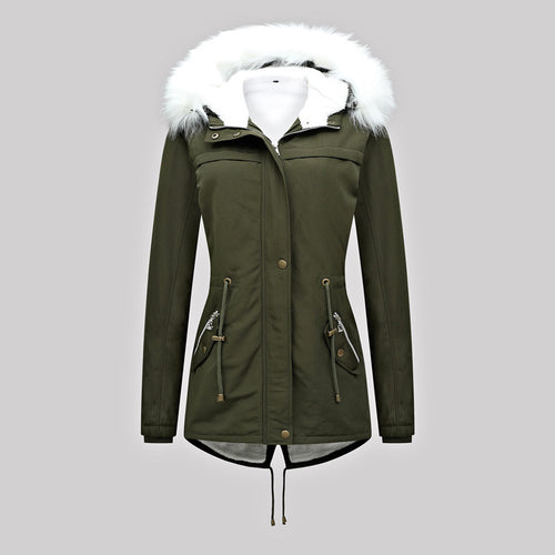 Damen Thermischer Parka mit Kunstfellkapuze und Taillenzug Drune