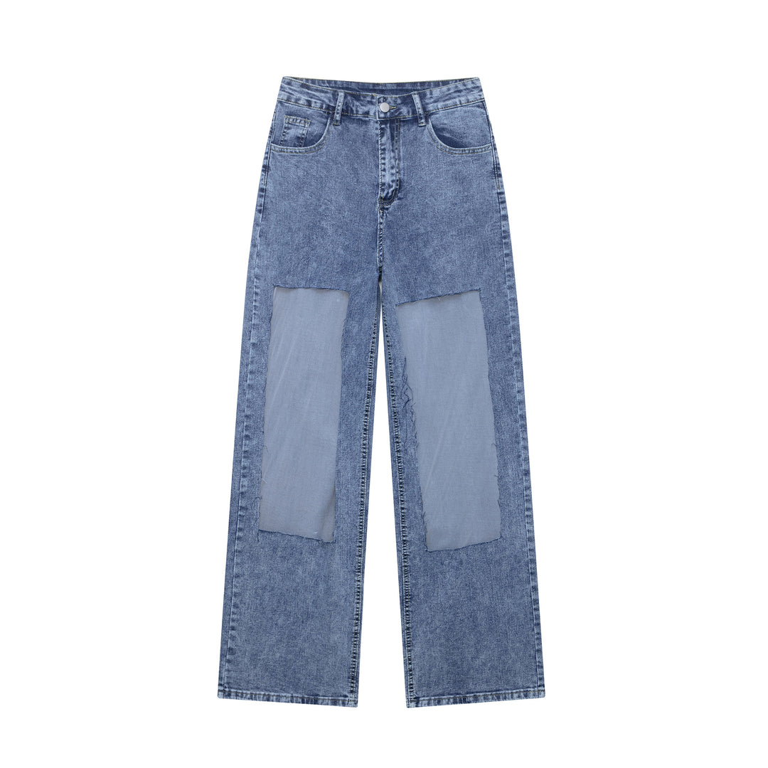 Damen weite Denim-Hose mit Patch-Design Drune