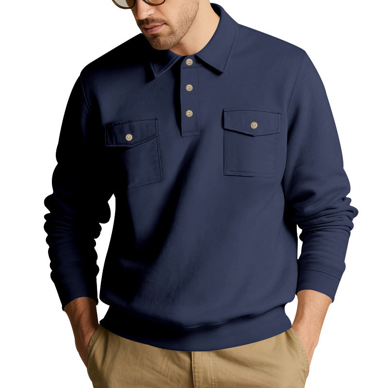 Herren nan Polokragen Sweatshirt mit aufgesetzten Brusttaschen und gerippten Bündchen Drune