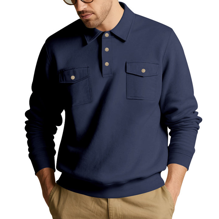 Herren nan Polokragen Sweatshirt mit aufgesetzten Brusttaschen und gerippten Bündchen Drune
