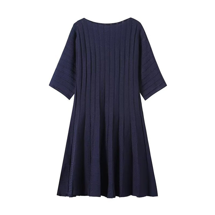 Damen Strukturiertes A-Linien Strickkleid mit halblangen Ärmeln Drune