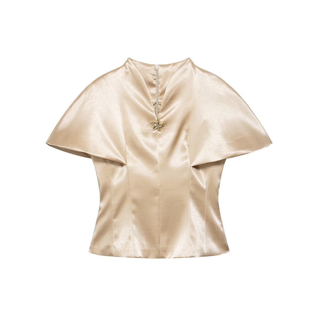 Damen Zweiteiliges Satin-Set mit Cape-Top und fließendem A-Linien-Rock Drune