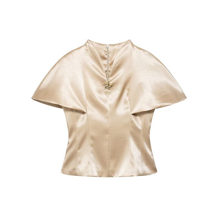 Damen Zweiteiliges Satin-Set mit Cape-Top und fließendem A-Linien-Rock Drune