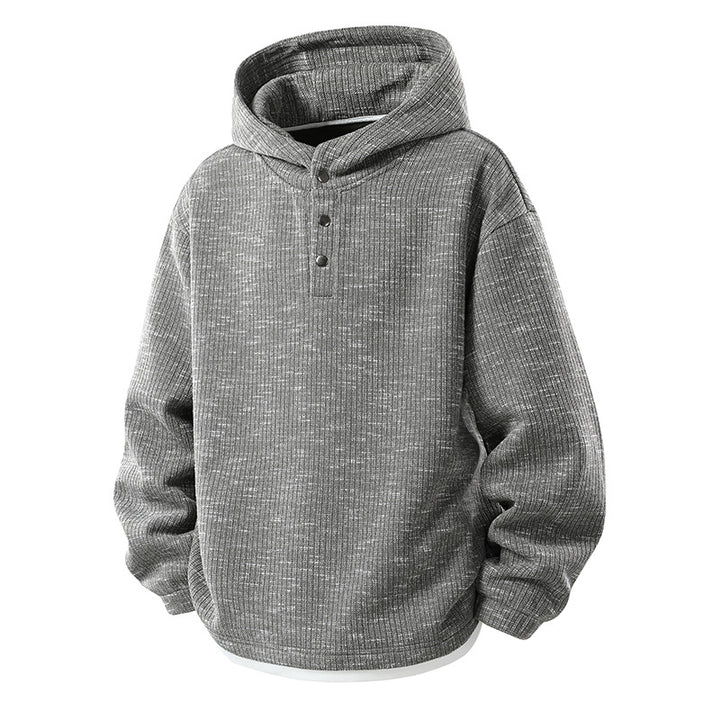 Herren Oversize Strick-Kapuzenpullover mit Druckknopf-Leiste und melierter Struktur Drune
