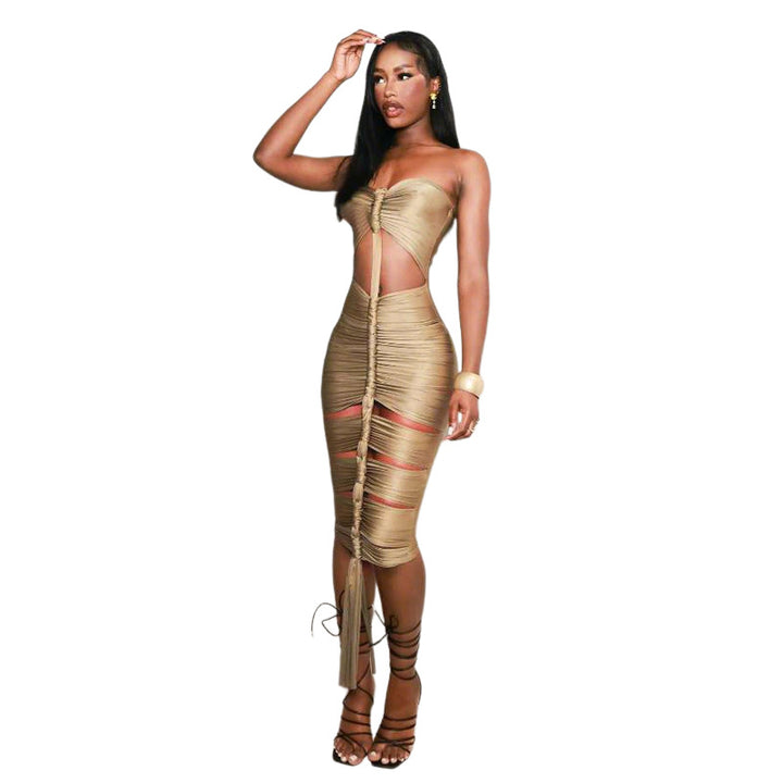 Damen Strapless Maxikleid mit raffinierten Cut-Out-Details und elegantem Raffungseffekt Drune