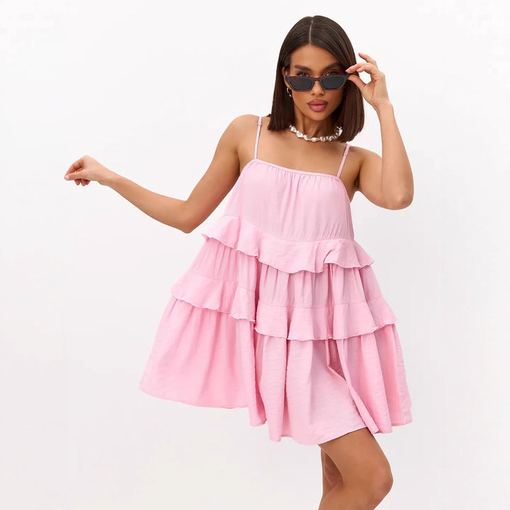 Damen Verspieltes Puffkleid aus leichtem Baumwollmaterial mit Rüschendetails Drune