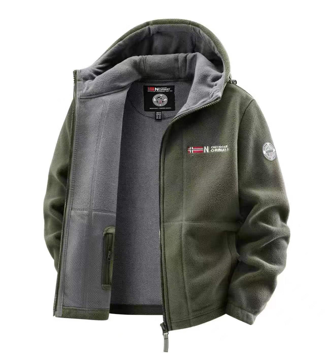 Herren Fleece-Kapuzenjacke mit windabweisender Oberfläche und Reißverschlusstaschen Drune