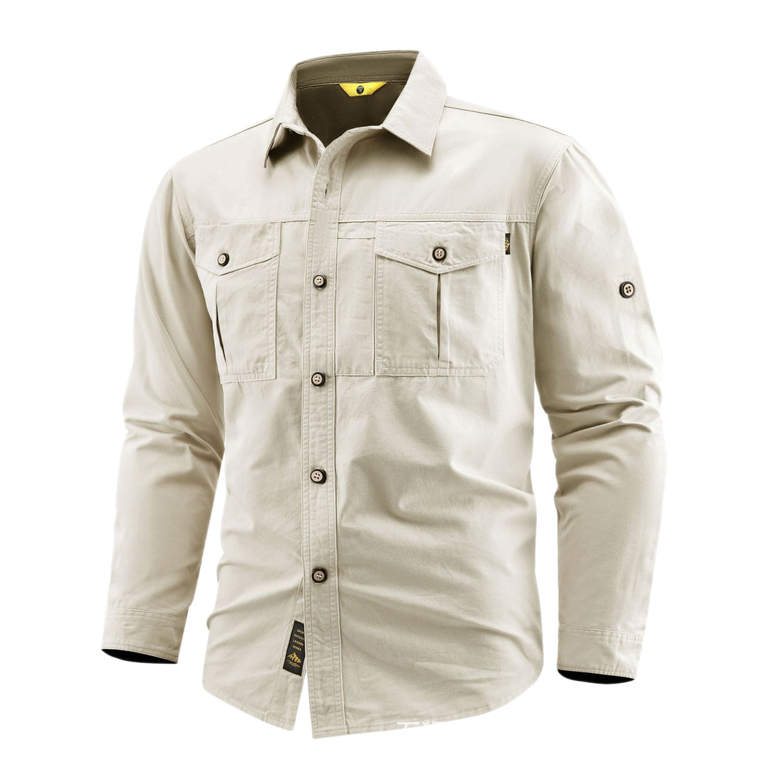 Herren Canvas-Overshirt im Field‑Style mit Brustklappen und durchgehender Knopfleiste Drune